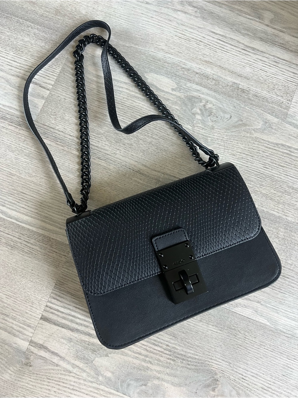 Aldo Black Textured Chain Crossbody Bag